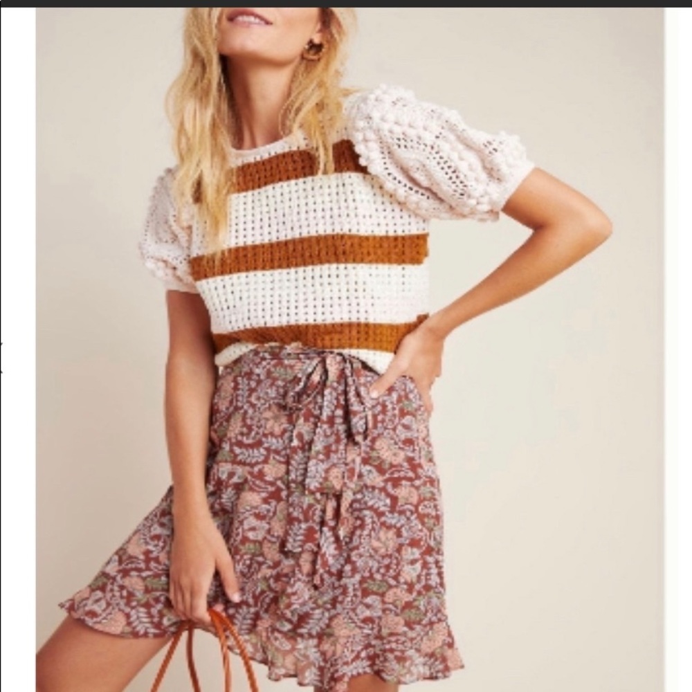 Anthropologie Brown Floral Skirt - Size S